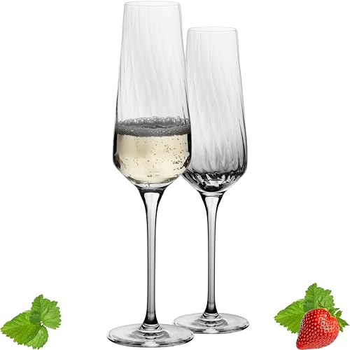 IMPERIAL copas de cava 200 ml (máx 230 ml) “London” juego de 2 copas acanaladas de cristal cristalino aptas para lavavajillas