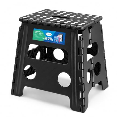 Image of Dyforce Folding Step Stool 13 Inch,300lbs Foldable Stool for Adults & Kids | Stepping Stool Black,Non-Slip Plastic Compact Foot Stool with Carry Handle,Lightweight for Bathroom Kitchen Bedroom Garden