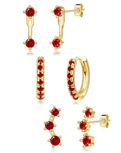 Gold Red Earrings for Women Trendy Red Jewelry Stud Huggie Hoop Jacket Fashion January Birthstone Gifts