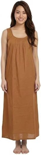 Women's Cotton Sleeveless Maxi Nightgown – Breathable Long Nightdress – Soft Pleated Scoop Neck Loungewear
