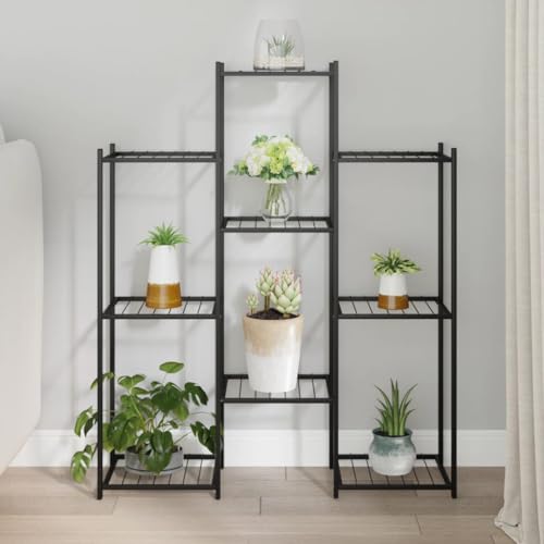 KTHLBRH Black Powder-Coated Iron Tall Durable Flower Stand with 10 Corner Shelves for Indoor and Outdoor Plant Display, Modern Space-Saving Design for Balcony or Living Room Decor