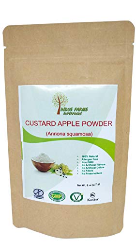 100% Natural Custard-Apple Fruit Powder, 8 oz, Eco-friendly Resealable pouch, No Artificial Flavors/Preservatives/Fillers, Halal, Kosher, Vegan-Friendly