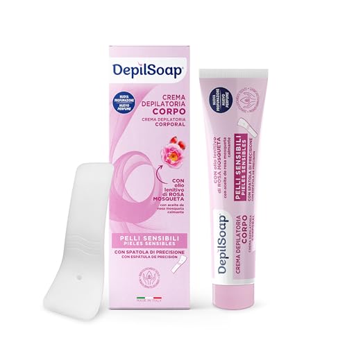 Depilsoap - Crema de depilación corporal de 150 ml – Piel sensible – Sin amoniaco – Enriquecida con aceite de rosa y ácido hialurónico – Delicado aroma con notas florales