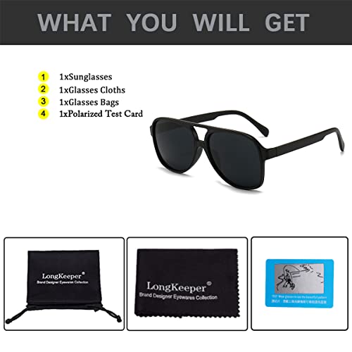 Long Keeper Okulary przeciwsłoneczne w stylu vintage, polaryzacyjne, dla mężczyzn i kobiet, klasyczne okulary przeciwsłoneczne w stylu retro z lat 70., duże, z ochroną UV400, Czarna matowa ramka