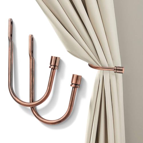 Lot de 2 embrasses de rideaux en métal en forme de U - Fixation murale - Accessoires de rideaux décoratifs (laiton)