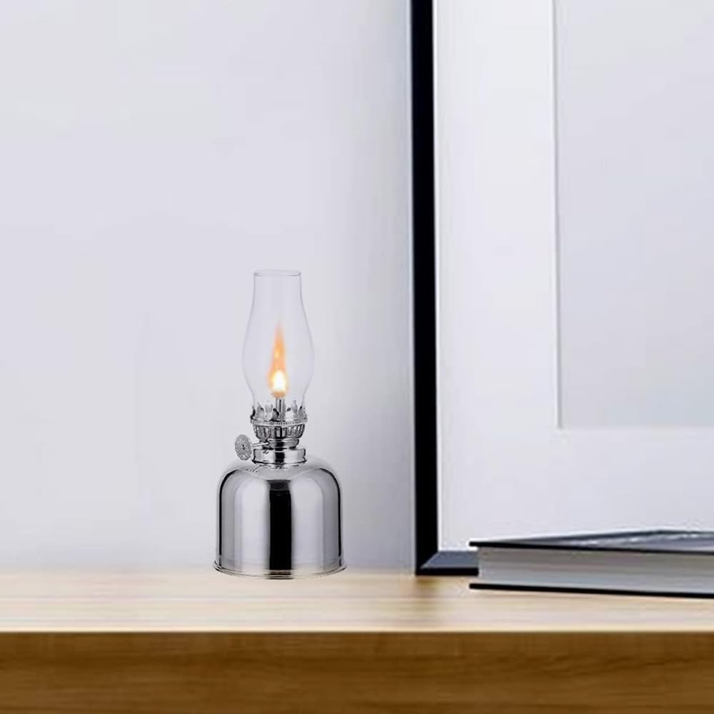 Paquet de 4 Lampes à Huile, Lampes à Huile en Verre métallique 7,48 * 3,34 Pouces à l'intérieur Lampe à kérosène rétro Lampe à Huile de Bureau réglable Vintage pour Chambre à Coucher