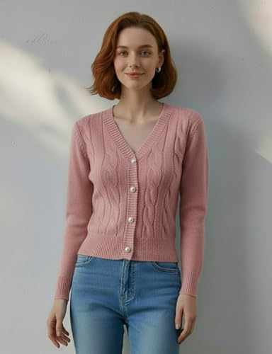 Image of Women's Casual Slim Fit Cardigan Sweaters Long Sleeve Button Down Lightweight Waist Length