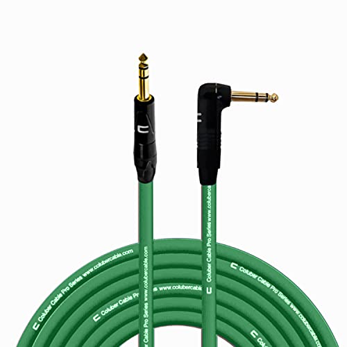 COLUBER CABLE 1/4" TRS Male to Right Angle 1/4" TRS - 50 Feet - Green - Pro 3-Pin Microphone Connector for Powered Speakers, Audio Interface or Mixer for Live Performance & Recording