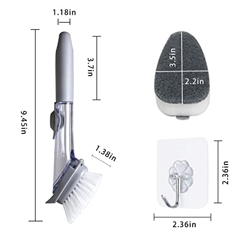 2 Pack Dish Sponge Scrubber Brush With Handle Soap Dispenser And 2 Dish Wand Refills Sponge Heads, Silicone Dish Cleaning Brush Scrubber Set For Usage Kitchen Sink Pots Pans Dishes With 2 Hooks #TOP2