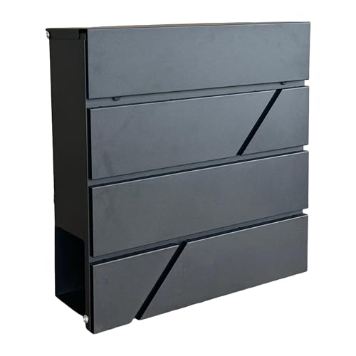 Relaxdays Briefkasten mit Zeitungsfach, HBT: 37 x 37 x 11 cm, DIN C4, wetterfest, 4 Schlüssel, Postkasten, schwarz