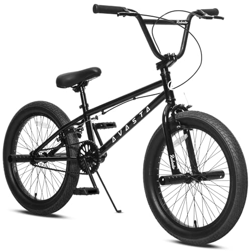 AVASTA 20 Zoll Freestyle BMX Fahrrad für Kinder & Jugendliche von 6 7 8 9 10 11 12 13 14 Jahren Jungen & Mädchen Anfänger mit 4 Pegs Schwarz