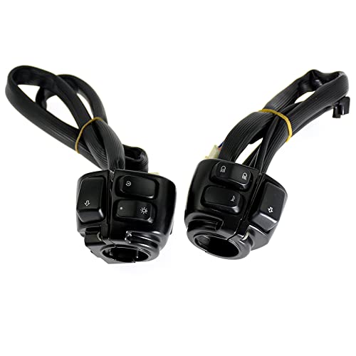 HDBUBALUS 1" 25mm Handlebar Switch Control with Wiring Harness Fit for Harley Sportster Dyna Softail Touring Black 1 Pair