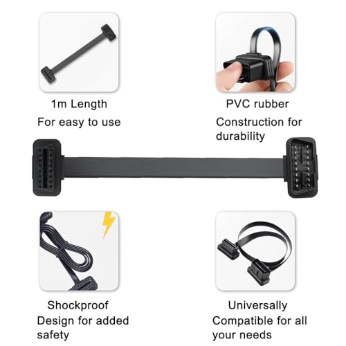 Image of STHIRA OBD2 Extension Cable 3.3ft (1m) 16-Pin Male to Female Diagnostic Scanner Adapter Flat Ribbon Wire, Universal Car OBD2 Port Extender for Code Readers, Scan Tools, Tuning Devices
