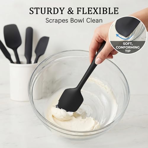 Image of Coukre Silicone Spatula Set of 7, BPA Free Food Grade Silicone Cooking Utensils, Heat Resistant Kitchen Tools for Nonstick Cookware, Dishwasher Safe Spatulas for Cooking and Baking(7,PureBlack)