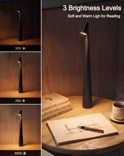 Myrauv Cordless LED Table Lamp, 4000mAh Rechargeable Portable Desk Lamp, 3-Level Brightness, Bedside Night Light, Ambient Reading Light for Restaurant, Bedroom, Outdoor Camping, Night Light, Black - image 2