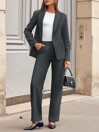 Women's 2 Piece Business Casual Outfits Blazer Wide Leg Pants Matching Dressy Formal Suit Sets - Image 6
