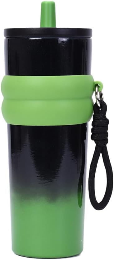 800ml Large Capacity 304 Stainless Steel Insulated Water Bottle, Portable Outdoor Straw Cup, Non-Slip, Leak-Proof, Car Cup (Red&Black 2)