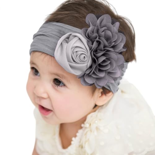 Image of SYGA Baby Rose Flower Stretchable Headband With Uv Protection Cat Type Sunglasses Stylish Combo For Toddlers And Kids (Grey, White)