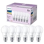 Philips LED Frosted A60 Light Bulb 6 Pack [Warm White 2700K - E27 Edison Screw] 60W, Non Dimmable. for Home Indoor Lighting, Value Range
