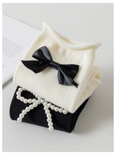 Verdusa Women's 2 Pairs Bow Ankle Socks Casual Crew Socks3