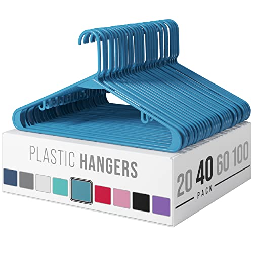 Plastic Clothes Hangers Heavy Duty - Durable Coat And Clothes Hangers - Lightweight Space Saving Laundry Hangers - Perfect Dorm Room Essentials For College Students Guys, Boys Or Girls - 40 Pack Blue #TOP20
