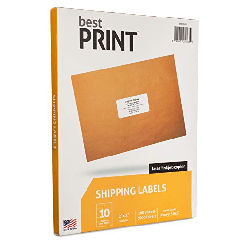 Best Print Brand 10 Up Shipping and Mailing Labels, 2 x 4 inches, 1,000 Labels