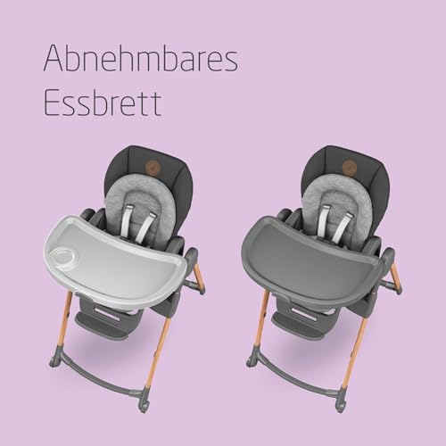 Maxi-Cosi Minla Kinderhochstuhl Mitwachsend, 0–14 Jahre, bis zu 60 kg, Hochstuhl Baby, 9 Höhenstufen, 5 Neigungspositionen, 4 Tablettpositionen, kompakt faltbar, Essential Graphite