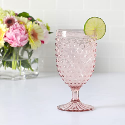 Martha Stewart Chauncey 4-Pack 14.2 oz Hobnail Handmade Glass Goblet - Pink by Martha Stewart - Image 4