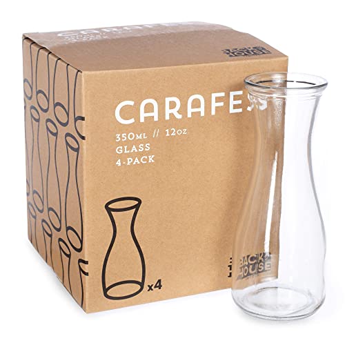 12 Oz (350 Ml) Glass Carafe Beverage Bottles, 4-Pack - Water Pitchers, Wine Decanters, Mixed Drinks, Mimosas, Centerpieces, Arts & Crafts - Restaurant, Catering, Party, & Home Kitchen Supplies #TOP1