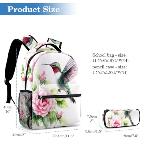 Sac d'école imprimé oiseaux et fleurs avec trousse assortie - 2