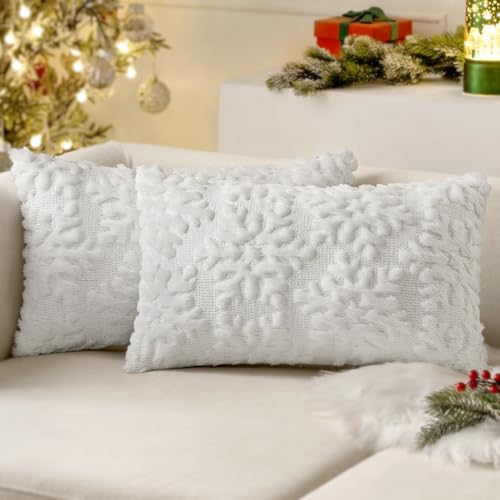 Pure White Christmas Snowflakes Throw Pillow Covers