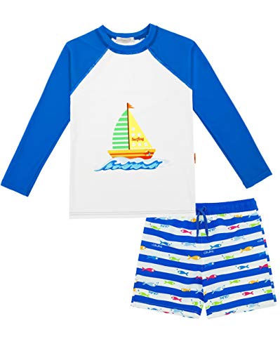 weVSwe Toddler Boys UPF 50+ 2PC Rash Guard Set Swim Trunks Long Sleeve Swimsuits