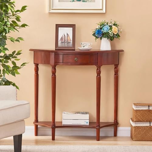 Mesa consola de madera maciza con cajones, mesa auxiliar de media luna para entrada, aparador semicircular, mesas de sofá estrechas detrás de mesas de sofá, para sala de estar, entrada, vestíbulo