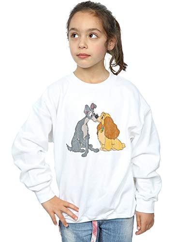 Disney Girls Lady And The Tramp Distressed Kiss Sweatshirt White 9-11 Years