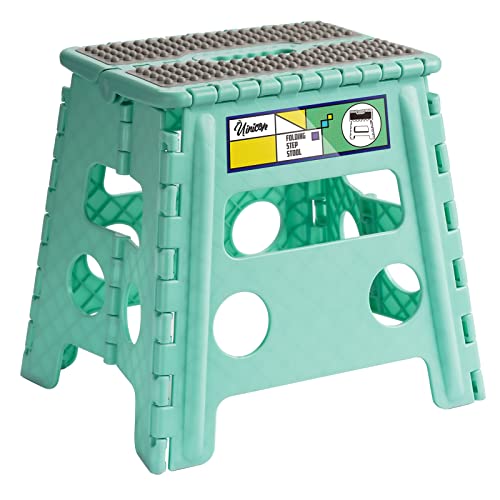 Uinicor 13" Folding Step Stool For Adults And Kids Holds Up To 300 Lbs,Non-Slip Folding Stools With Handle, Compact Plastic Foldable Step Stool For Bathroom,Bedroom, Kitchen,Teal 1Pc #TOP26