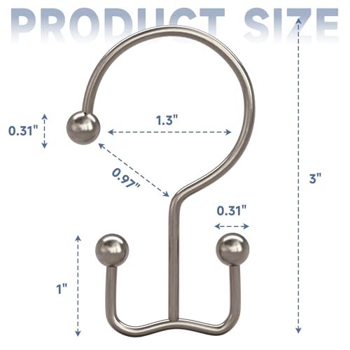 Image of Titanker Shower Curtain Hooks Rings, Rust Resistant Metal Minimalist Simple Double Glide Shower Hooks Rings for Bathroom Shower Rods Curtains, Set of 12 Hooks - Nickel