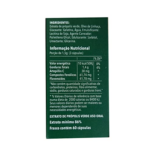 Suplemento Alimentar Própolis Verde 86% Wax Green 60 Cápsulas 500mg
