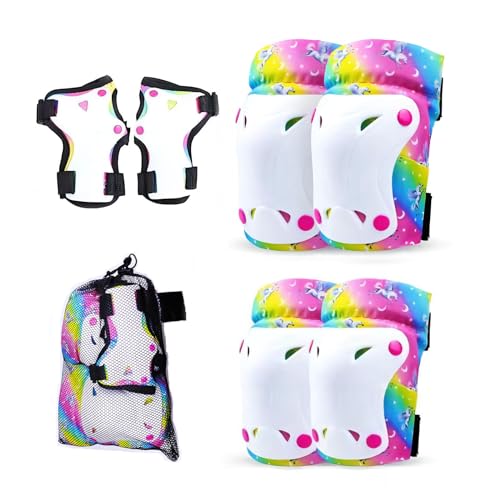 Qikaara Kids Knee Pads Elbow Pads for Skateboard Adjustable Protective Gear Set for Kids 6 in 1 Wrist Pads for Cycling Inline Roller Skating Scooter 3-8 years
