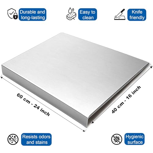Tabla de cortar grande UNOX de acero inoxidable para cocina - 24x16 pulgadas - Tabla reversible no tóxica con borde - Apta para lavavajillas - Ideal para frutas, verduras, carne y preparación de alimentos. miniatura 2