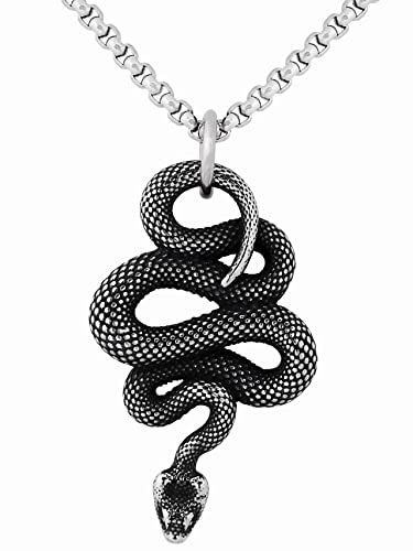 Sacina Goth Snake Necklace, Stainless Steel Snake Pendant, Halloween Christmas New Year Jewelry Gift For Women, Men