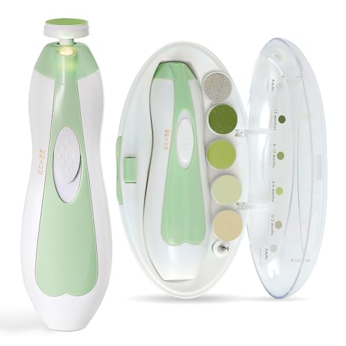 Image of haakaa Baby Nail Trimmer Electric with 6 Attachments, Electric Baby Nail Buffer Kit with LED Light, Whisper Quiet Newborn Nail File for Babies, Suitable from Newborn to The Whole Family, Green