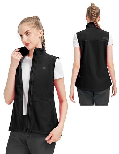 KUTOOK Weste Damen Sommer Leicht Ärmellos Laufweste Sportweste Fahrradweste Radweste Winter Softshell Fleece für Outdoor Hundesport Golf Schwarz L