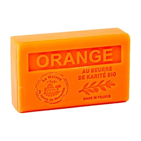 Maison du Savon de Marseille - French Soap made with Organic Shea Butter - Moisturising for Soft Skin - Orange Fragrance - 125 Gram Bar Cover