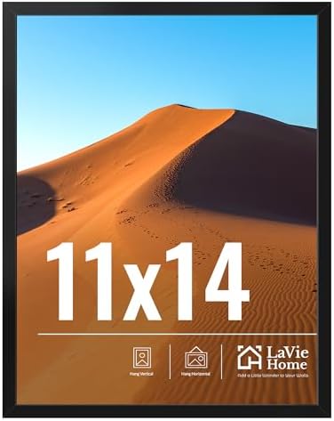 LaVie Home 11x14 Picture Frame for Wall Display, 11 x 14 Black Picture Frame with HD Plexiglas, 11 by 14 Poster Frame 1 Pack, Display Frame for Vertical or Horizontal, Classic Collection