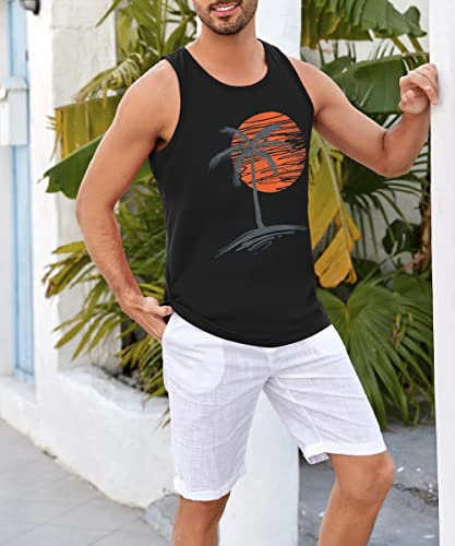 Image of Runcati Mens Workout Tank Tops Gym Sleeveless Shirts Palm Tree Vintage Style T-Shirt