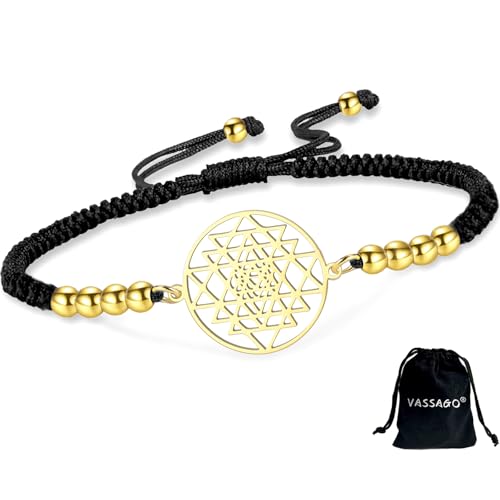 VASSAGO Bracelet chakra Sri Yantra pour homme et femme fait à la main réglable en corde tressée Yantra géométrie sacrée symbole hindouisme amulette yoga...
