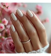 QIUYUEMIN Thick Press On Nails Pearl Color Full Cover Fake Nails Short Fit Perfectly False Nails ...
