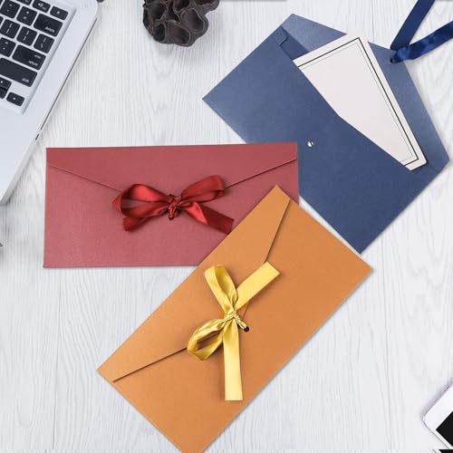 SUPGOD 10 Stücke Retro Kraftpapier Briefumschläge Farbigen Bändern Geschenkkarten Briefumschläge Perfekt Farbige Kraftpapier Umschläge mit Bändern für Party, Weihnachten, Hochzeit, Thanksgiving