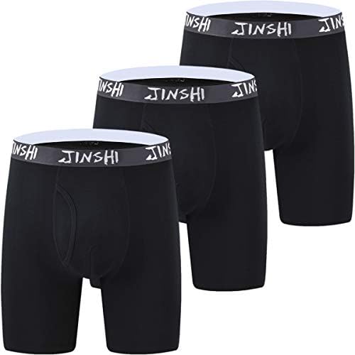 JINSHI Men's Underwear Boxer Briefs Super Soft Comfy Bamboo Long leg Big Tall Black 3-pack Size 3XL