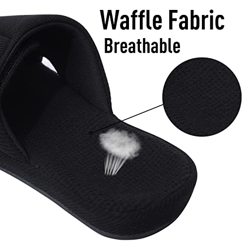 Shevalues Summer House Slippers For Women With Arch Support Breathable Waffle Cotton Indoor Slippers Slip On Open Toe Home Shoes, Black 8-8.5 Women/6.5-7 Men #TOP2